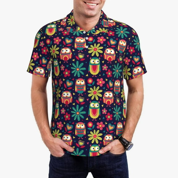 Kdxio Cute Animal Print Men's Short Sleeve Polo Shirt,Midweight Men's Shirt