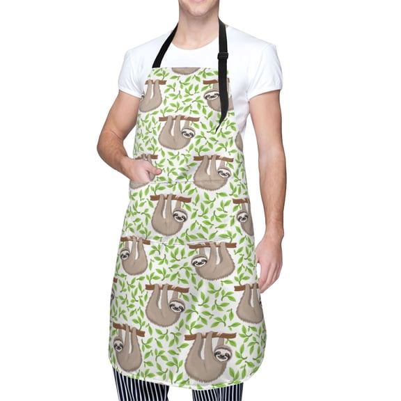 Kdxio Cute Animal Sloth On A Branch Apron with Pockets Adjustable Kitchen Aprons for Men Women Waterproof Aprons for Cooking,Drawing,Crafting, Baking Household Cleaning