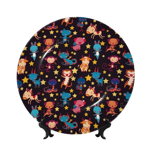 Kdxio Cute Animals Bone China Decorative Plate Ceramic Decorative Plate for Home Office Wall Stand Decorative Plates for Home Bedroom-7in