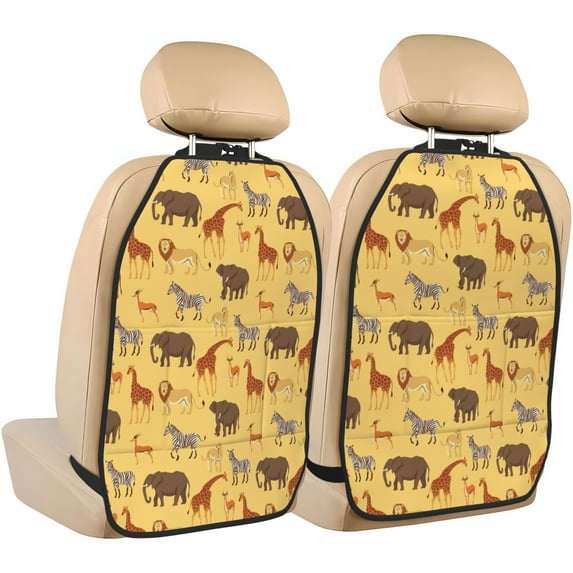 Kdxio Cute Animals Print 2 Pack Car Kick Mat Seat Cover Back Protector Mat with Pockets for Organizer Backseat Protector and Storage Anti Kick Pad for Vehicles
