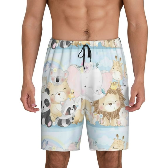 Kdxio Cute Animals Print Mens Sleep Shorts Bottoms Soft Comfy Pajama Wear Pants with Drawstring Pockets