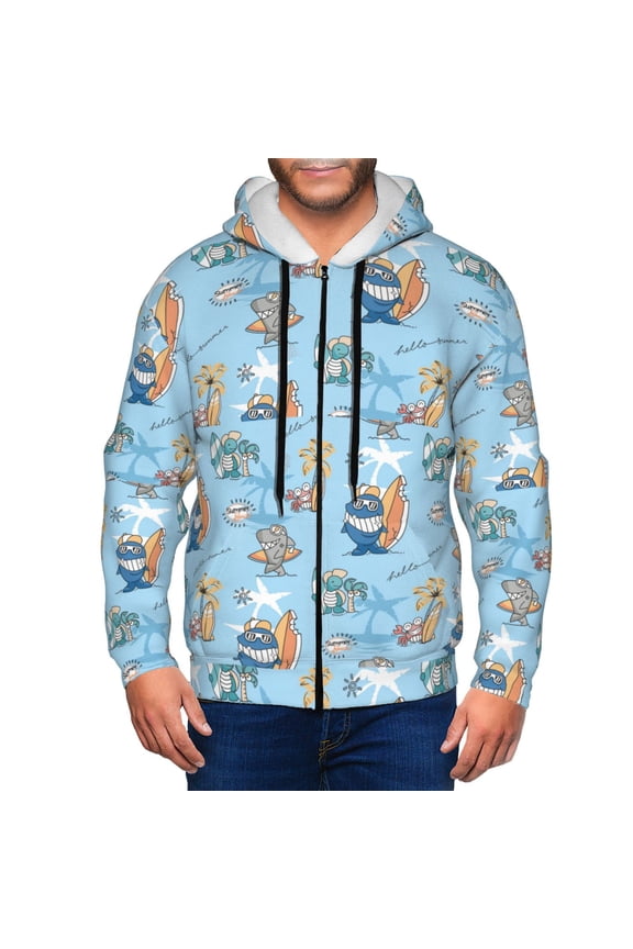 Cute Animals Surfers Print Men Hoodies Casual Hoodies for Men with Zip Pockets Full Zip Long Sleeve Sweatshirt Sports Hooded Jacket-Large