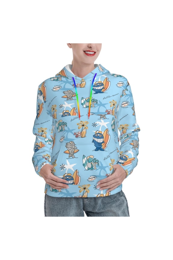 Cute Animals Surfers Print Womens Oversized Hoodies Sweatshirts Hooded Pullover Tops Sweaters Casual-XX-Large