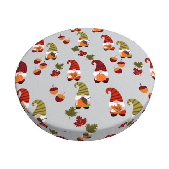 Kdxio Cute Autumn Gnomes Print Stool Covers Round,Stretch Round Bar Stool Covers Washable Bar Stool Cushion Slipcover for 12-15 Inch Chair