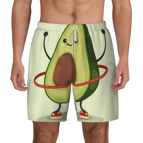 Kdxio Cute Avocado Doing Exercise Print Men'S Swim Trunks With Compression Liner 7 Inch Inseam Quick Dry Swim Shorts