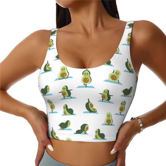 Kdxio Cute Avocado Yoga Print Workout Crop Tank Top for Women Racerback Yoga Tank Tops Athletic Sports Shirts Exercise Undershirts