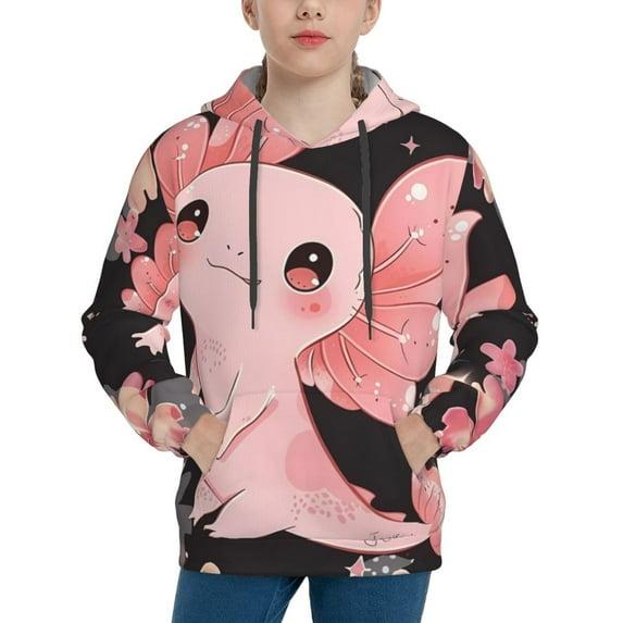Kdxio Cute Axolotl Sakura Blossoms A Pattern Boys Athletic Unisex Boys Girls Hoodie with Pocket Sweatshirts-X-Large
