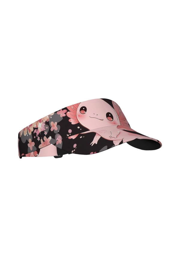 Cute Axolotl Sakura Blossoms A Print Sun Visor Hat Golf Visor Adjustable Velcro Outdoor Sports Cap for Men Women