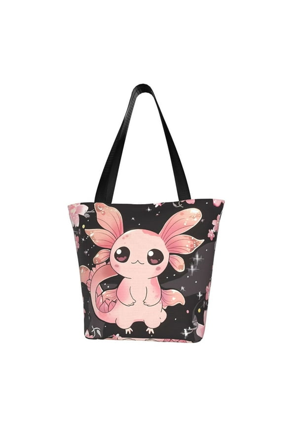 Cute Axolotl Sakura Blossoms B Women Reusable Grocery Bags Foldable Ripstop,Reusable Shopping Bags for Shopping,Gym,Gift