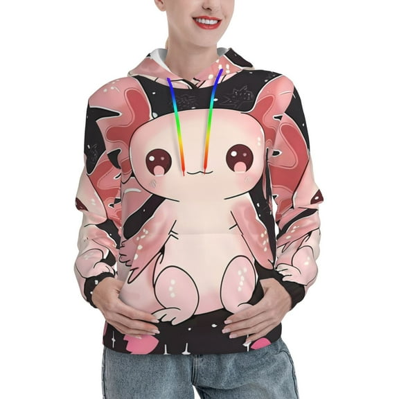 Kdxio Cute Axolotl Sakura Blossoms Print Womens Oversized Hoodies Sweatshirts Hooded Pullover Tops Sweaters Casual-XX-Large