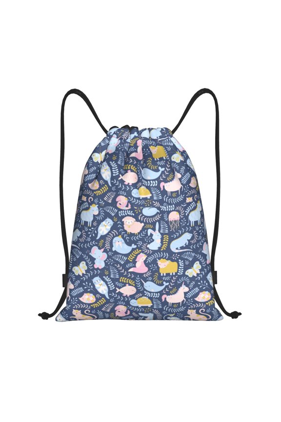 Cute Baby Animals Print Drawstring Backpack Bag,Waterproof Draw String Back Sack, Gym Drawstring Bags Swim Bag For Unisex