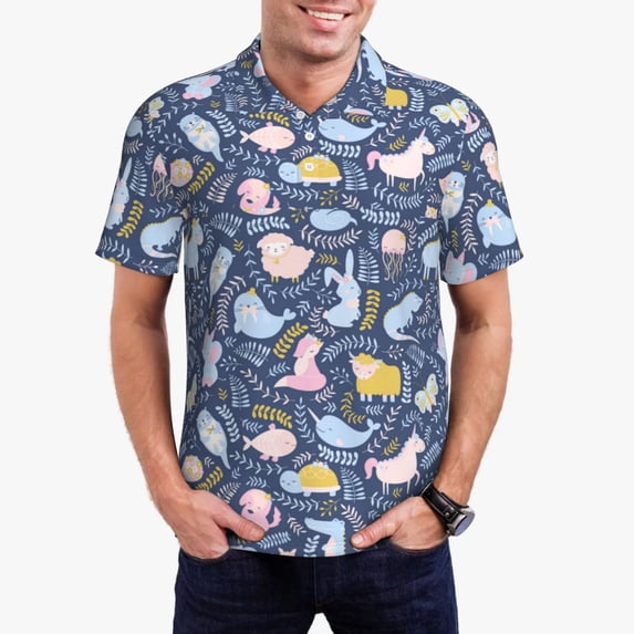Kdxio Cute Baby Animals Print Men's Short Sleeve Polo Shirt,Midweight Men's Shirt