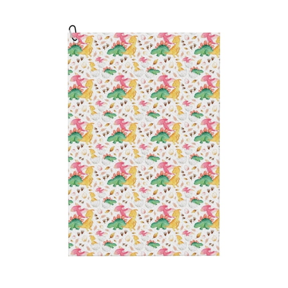 Kdxio Cute Baby Dinosaurs Pattern Golf Towel (24" X 16") with Carabiner Clip - The Convenient Golf Cleaning Towel