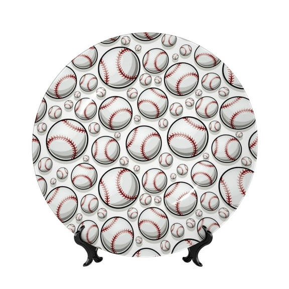Kdxio Cute Baseball Bone China Decorative Plate Ceramic Decorative Plate for Home Office Wall Stand Decorative Plates for Home Bedroom-7in