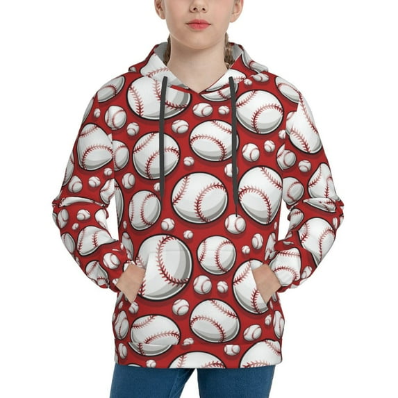 Kdxio Cute Baseball Pattern Boys Athletic Unisex Boys Girls Hoodie with Pocket Sweatshirts-Small
