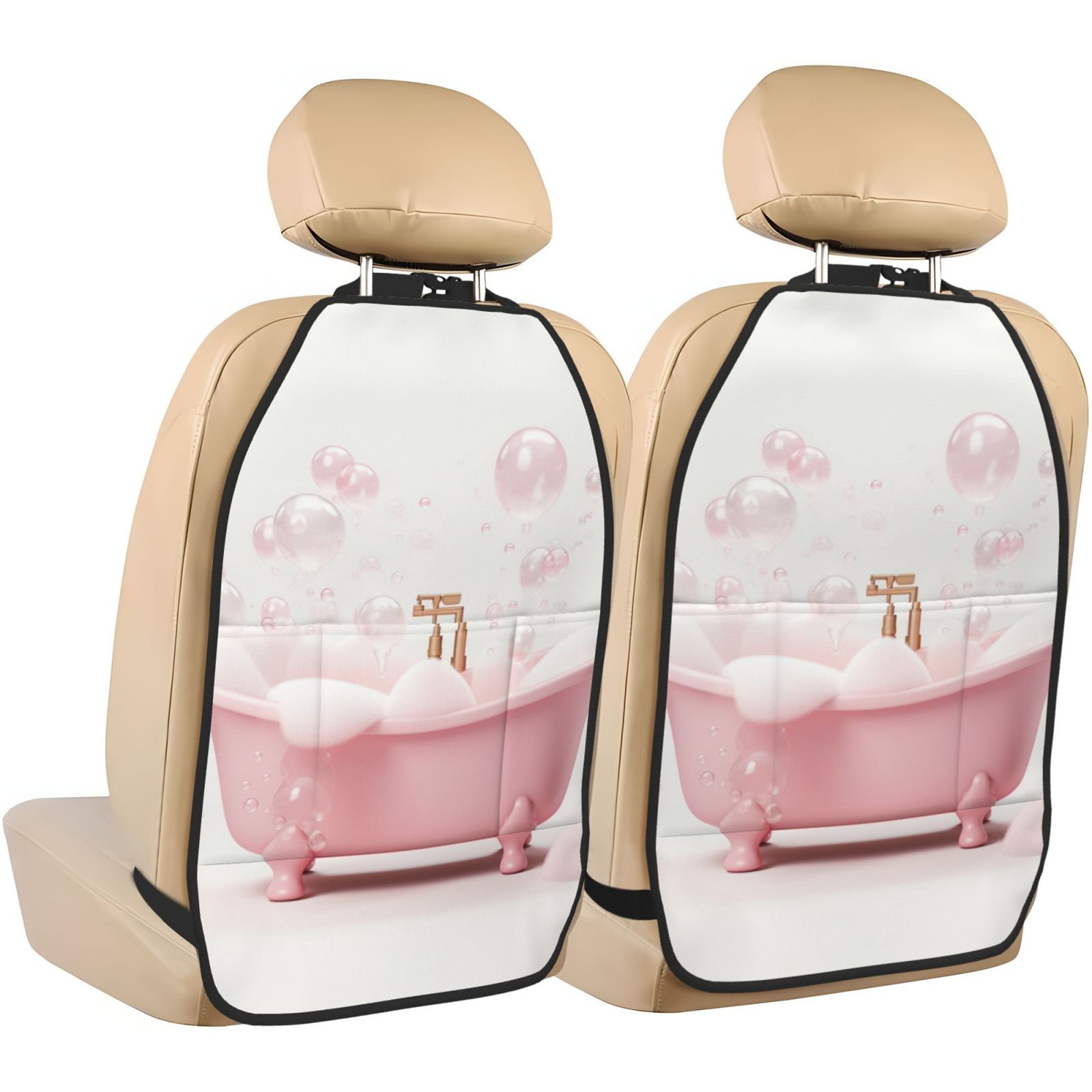Kdxio Cute Bathtub Print 2 Pack Car Kick Mat Seat Cover Back Protector Mat with Pockets for Organizer Backseat Protector and Storage Anti Kick Pad for Vehicles