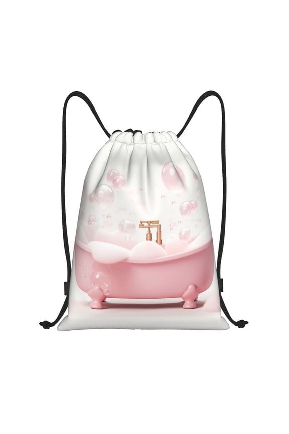 Cute Bathtub Print Drawstring Backpack Bag,Waterproof Draw String Back Sack, Gym Drawstring Bags Swim Bag For Unisex