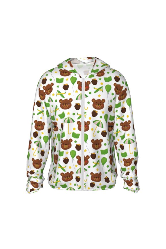 Cute Bear Print Women Men Sun Protection UPF 50+ Jackets Zip Up Long Sleeve Hoodie Hiking Lightweight with Pockets