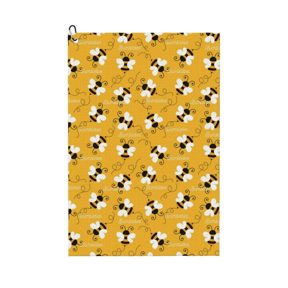 Kdxio Cute Bee Butterfly Yelllow Pattern Golf Towel (24" X 16") with Carabiner Clip - The Convenient Golf Cleaning Towel