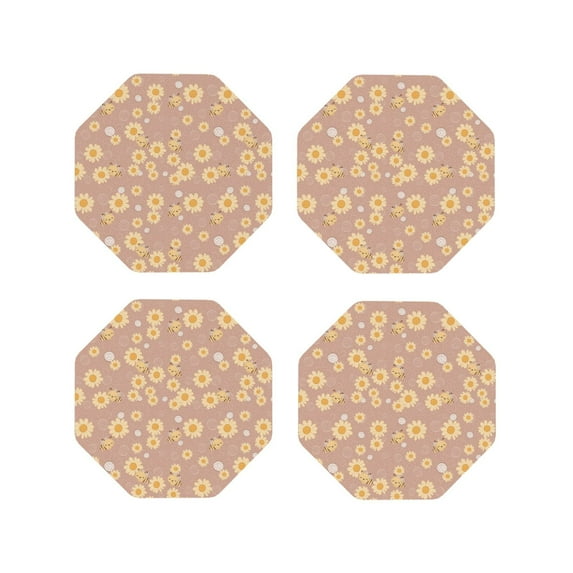 Kdxio Cute Bee Funny Coasters,4 Pcs Leather Coasters,Housewarming Gifts,Protect Furniture From Water Marks Scratch And Damage
