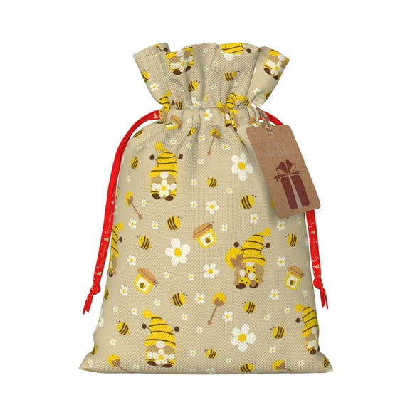Kdxio Cute Bee Gnome 2 Christmas Gift Bags, Birthday gift bags Xmas Presents Bags Holiday Gift Bags for Christmas Gifts, Weddings and Birthday-Medium