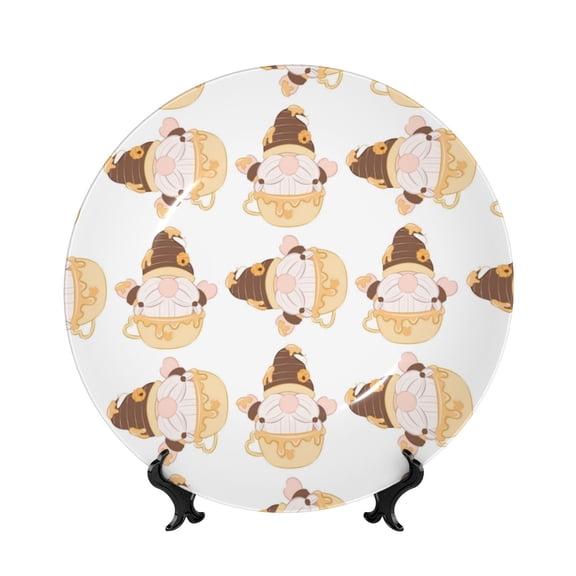 Kdxio Cute Bee Gnome Bone China Decorative Plate Ceramic Decorative Plate for Home Office Wall Stand Decorative Plates for Home Bedroom-7in
