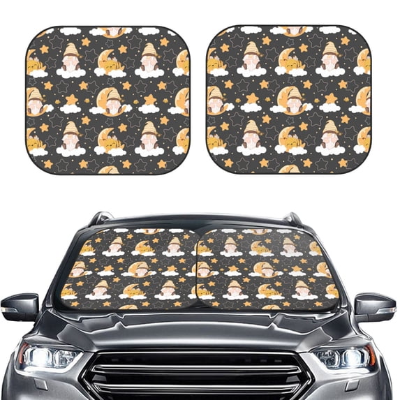 Kdxio Cute Bee Gnome Print 2-Piece Sun Shade Front Windshield - Foldable Car Front Window Sunshades For Most Sedans Suv Truck