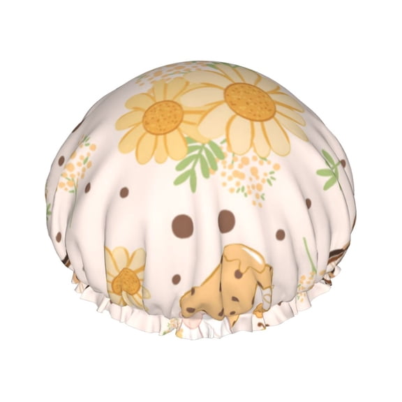 Kdxio Cute Bee Gnome Print Shower Cap for Women,Elastic and Reusable,Double Waterproof Layers Bathing Hat