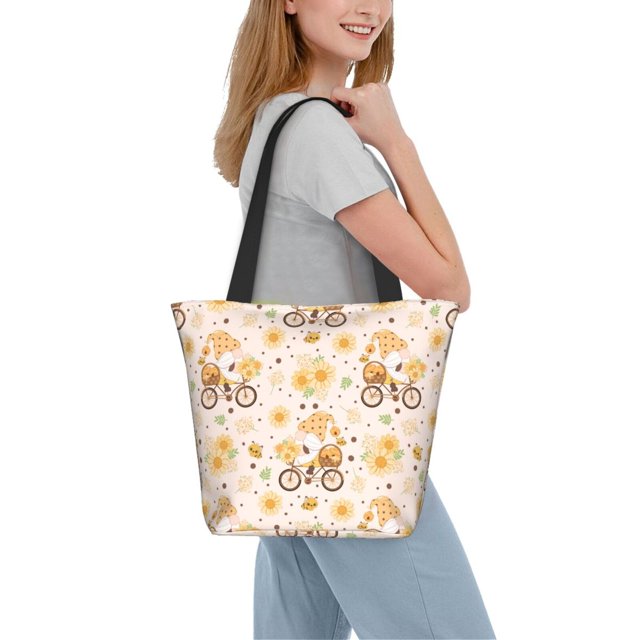 Kdxio Cute Bee Gnome Women Reusable Grocery Bags Foldable Ripstop