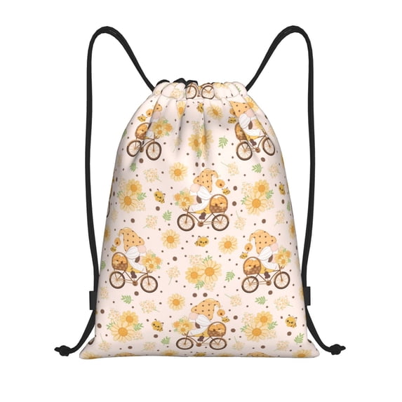 Kdxio Cute Bee Gnome1 Print Drawstring Backpack Bag,Waterproof Draw String Back Sack, Gym Drawstring Bags Swim Bag For Unisex