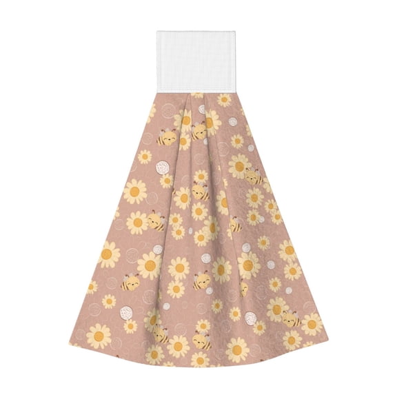 Kdxio Cute Bee Hand Towel with Loop Hanging Towel Absorbent Tie Towels for Kitchen Tea Bar Bathroom Decor