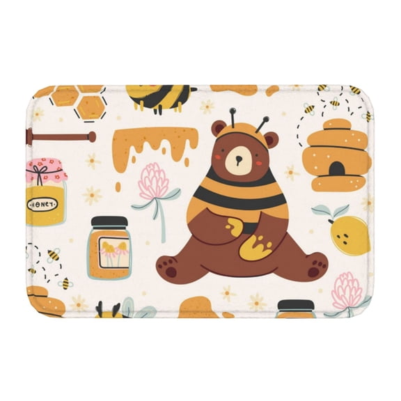 Kdxio Cute Bee Honey Jar Hive Bear,16" x 24", Non-Slip Front Door Mats,Outdoor Welcome Mat Washable