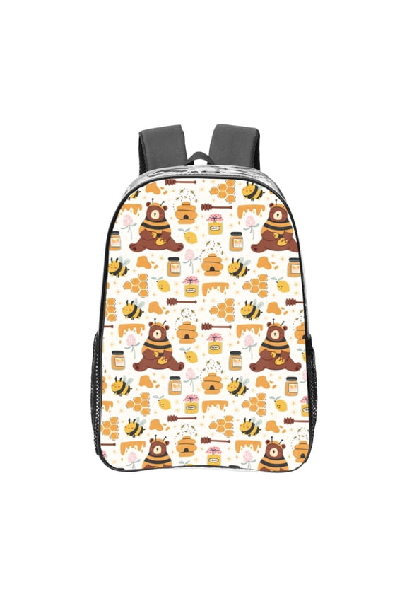 Cute Bee Honey Jar Hive Bear Clear Backpack, Transparent Bookbag for School for Women Men, Capacity Clear Bag for College, Travel