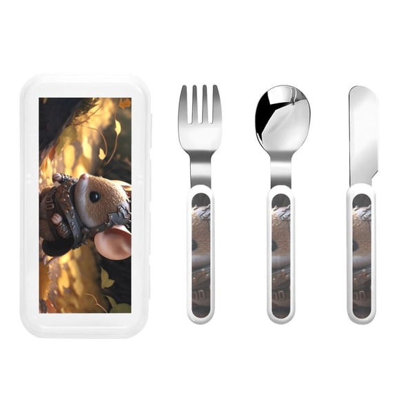Kdxio Cute Big-Eared Mouse Toddler Utensils Set - Kids Silverware Set, Set Kids Utensils Set with Case for Preschooler Children
