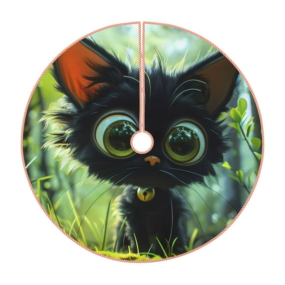 Kdxio Cute Big-Eyed Black Cat Print Christmas Tree Skirt Christmas Xmas Tree Skirts Mat for New Year Holiday Christmas Party Decorations-30"