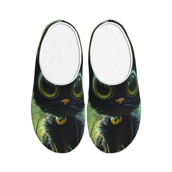 Kdxio Cute Big-Eyed Black Cat Women's Men's Slippers Plush Slip-On House Slipper for Winter Indoor Soft Cushion Non-slip Fluffy Slides Slippers-13