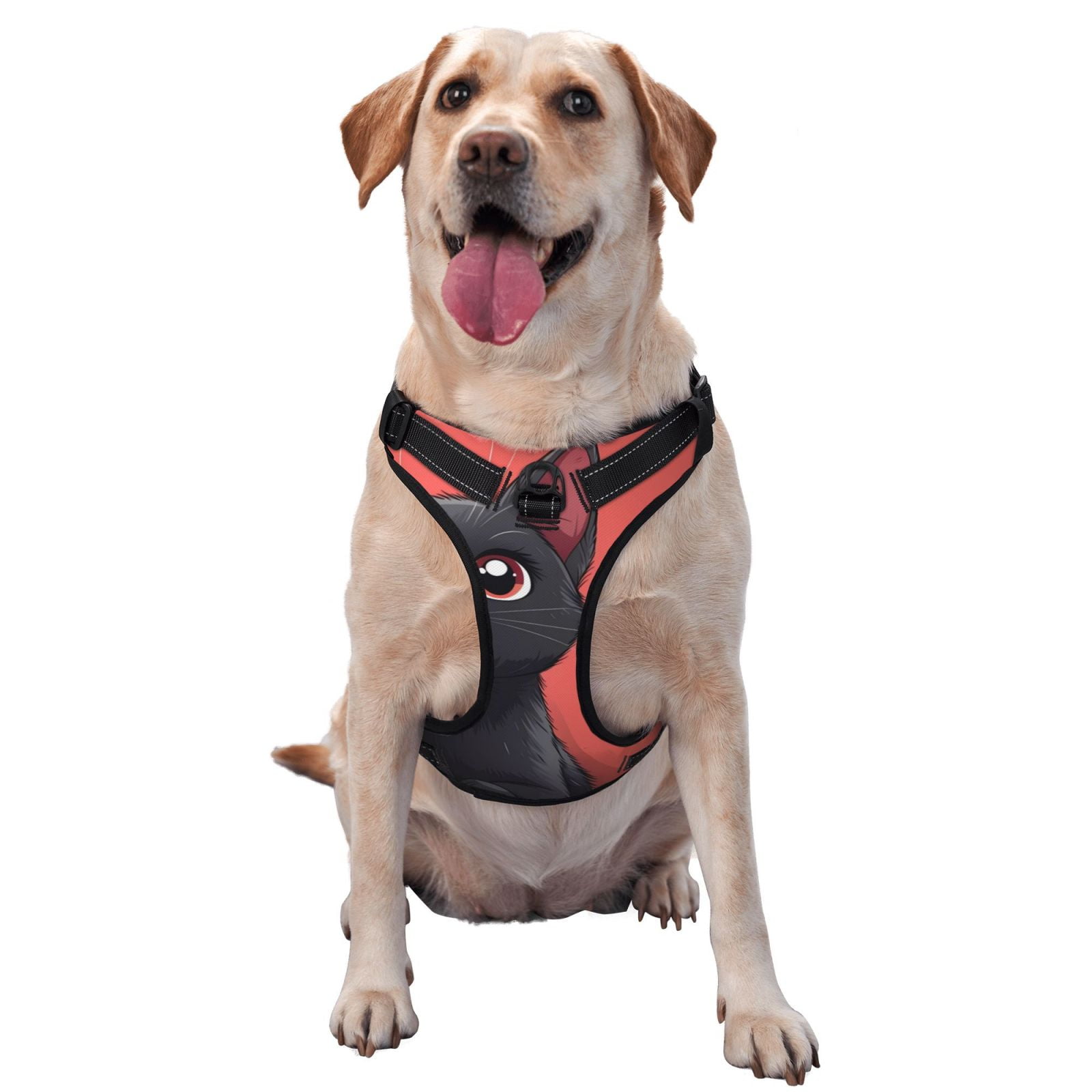 Kdxio Cute Black Kitten Cartoon Print No Pull Dog Harness Adjustable Reflective Oxford Easy Control Medium Large Dog Harness for Training and Everyday-Medium