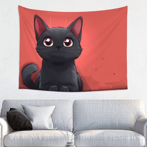 Kdxio Cute Black Kitten Cartoon Wall Hanging Tapestries Banner For Bedroom College Dorm Home Living Room Party Decor 29X37 In