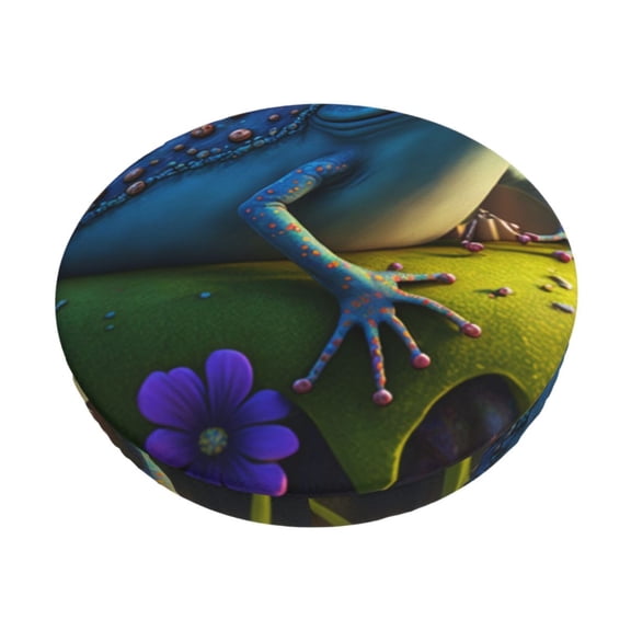 Kdxio Cute Blue Frog Print Stool Covers Round,Stretch Round Bar Stool Covers Washable Bar Stool Cushion Slipcover for 12-15 Inch Chair