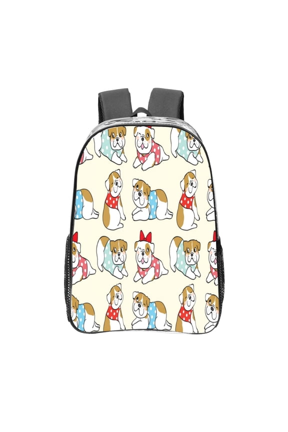 Cute Bull Dog Clear Backpack, Transparent Bookbag for School for Women Men, Capacity Clear Bag for College, Travel