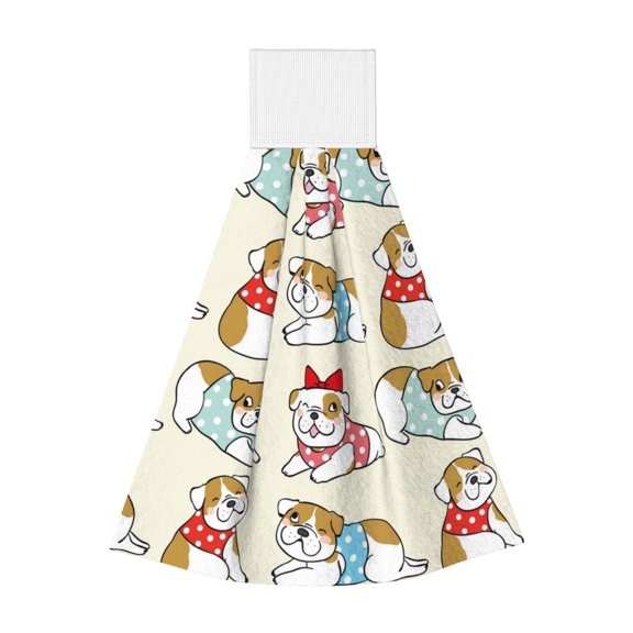 Kdxio Cute Bull Dog Hand Towel with Loop Hanging Towel Absorbent Tie Towels for Kitchen Tea Bar Bathroom Decor