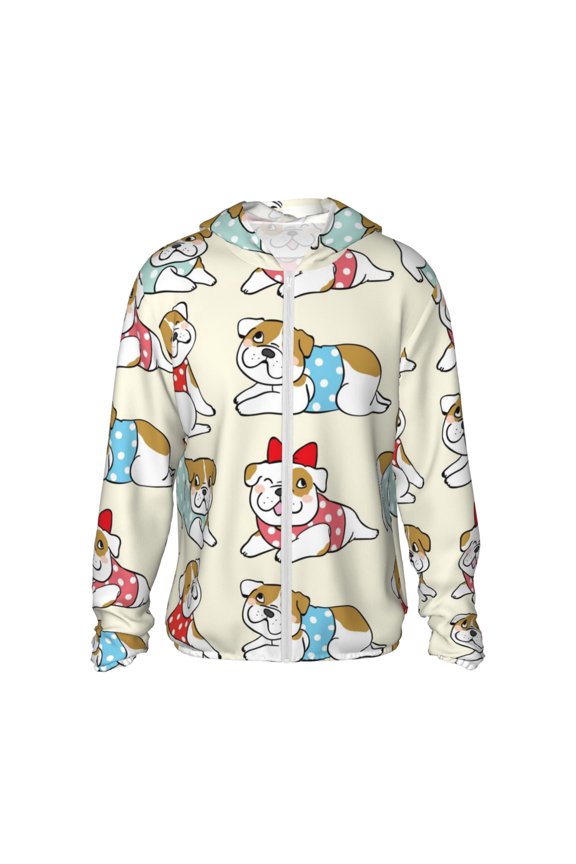Cute Bull Dog Print Women Men Sun Protection UPF 50+ Jackets Zip Up Long Sleeve Hoodie Hiking Lightweight with Pockets