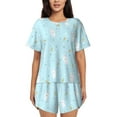 thumbnail image 1 of Kdxio Cute Bunny Print Pajamas Sets for Women Short-Sleeved Pjs with Lounge Shorts Two Piece Sleepwear S-4XL, 1 of 9