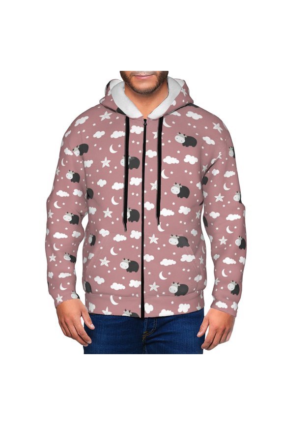 Cute Calf Print Men Hoodies Casual Hoodies for Men with Zip Pockets Full Zip Long Sleeve Sweatshirt Sports Hooded Jacket-3X-Large
