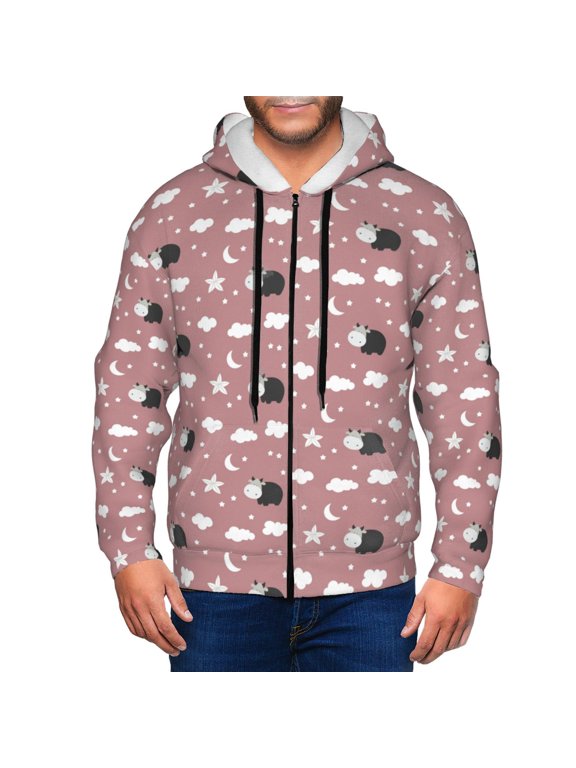 Cute Calf Print Men Hoodies Casual Hoodies for Men with Zip Pockets Full Zip Long Sleeve Sweatshirt Sports Hooded Jacket-X-Large