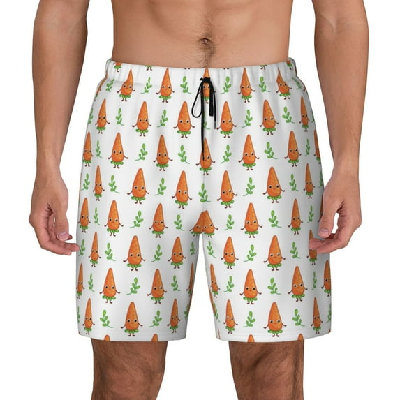 Kdxio Cute Carrot Print Print Men's Swim Trunks with Compression Liner 7 Inch Inseam Quick Dry Swim Shorts