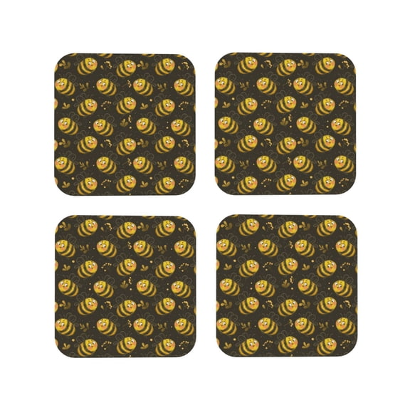 Kdxio Cute Cartoon Bees Funny Coasters,4 Pcs Leather Coasters,Housewarming Gifts,Protect Furniture From Water Marks Scratch And Damage