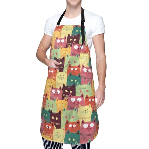 Kdxio Cute Cartoon Cat Apron with Pockets Adjustable Kitchen Aprons for Men Women Waterproof Aprons for Cooking,Drawing,Crafting, Baking Household Cleaning