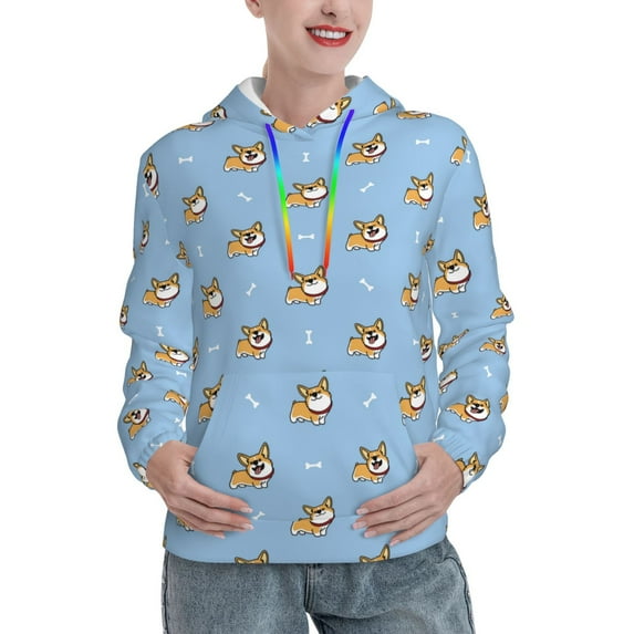 Kdxio Cute Cartoon Corgi Print Womens Oversized Hoodies Sweatshirts Hooded Pullover Tops Sweaters Casual-X-Large