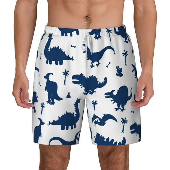 Kdxio Cute Cartoon Dinosaurs Print Men'S Swim Trunks With Compression Liner 7 Inch Inseam Quick Dry Swim Shorts